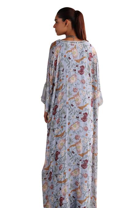 Buy Seema Thukral Blue Organza, Georgette, Satin Pearls, Beads, Mirrors Kalina Floral Print Kaftan Online at Aza Fashions Buy_Seema Thukral_Blue Organza, Georgette, Satin Pearls, Beads, Mirrors Kalina Floral Print Kaftan _Online_at_Aza_Fashions