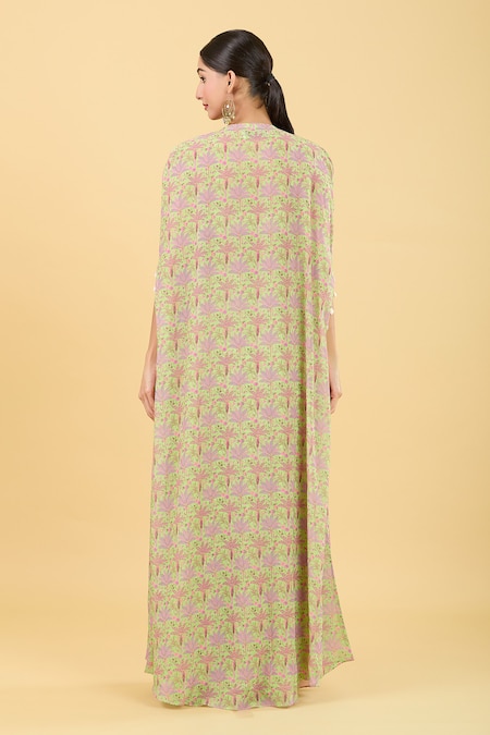 Basanti - Kapde Aur Koffee Tropical Tree Print Cape & Sharara Set