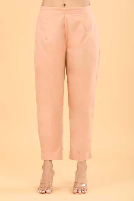 Chambray & CO._Peach Chanderi Embroidery Round Neck Applique Shirt And Pant Set _at_Aza_Fashions