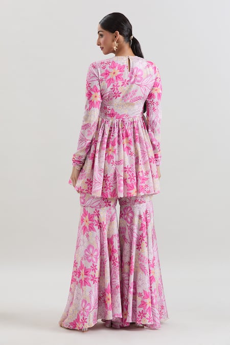 Basanti - Kapde Aur Koffee X AZA Floral Print Short Anarkali Sharara Set 