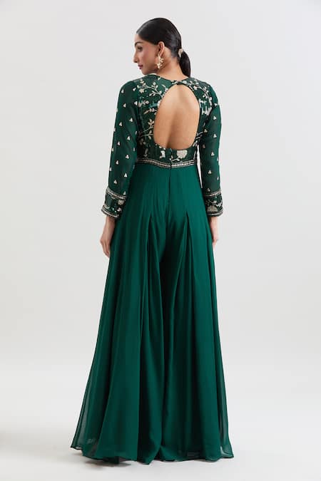 Basanti - Kapde Aur Koffee X AZA Floral Embroidered Flared Jumpsuit 
