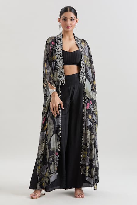 Basanti - Kapde Aur Koffee x AZA Floral Print Cape & Sharara Set 