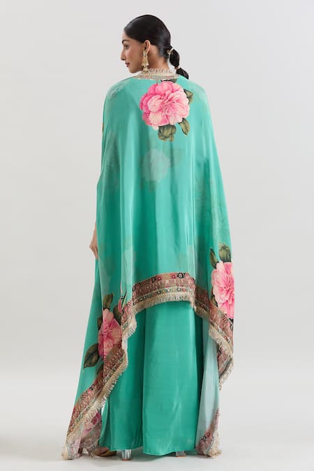 Basanti - Kapde Aur Koffee X AZA Floral Print Cape & Draped Skirt Set 