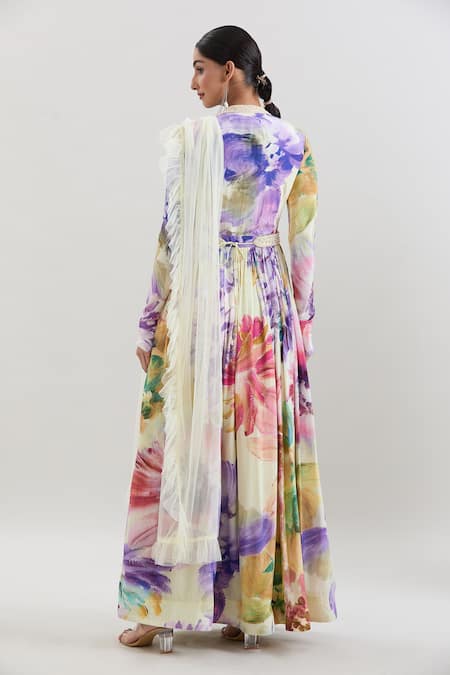 Basanti - Kapde Aur Koffee X AZA Abstract Floral Print Anarkali With Dupatta 