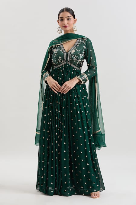 Basanti - Kapde Aur Koffee x AZA Floral Embroidered Anarkali With Dupatta 