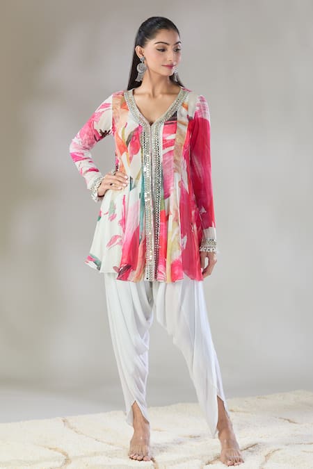 Basanti - Kapde Aur Koffee x AZA Printed Panelled Kurta & Draped Pant Set 