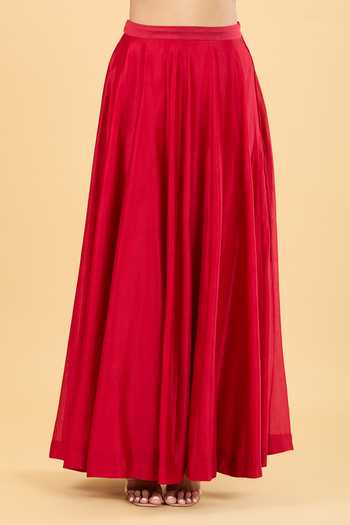 Shasha Gaba_Pink Chanderi, Chiffon Floral, Beads Embroidered Yoke Anarkali With Flared Pant_at_Aza_Fashions