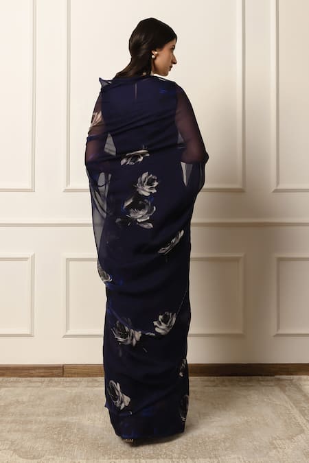 Atelier Shikaarbagh Rose Print Saree With Unstitched Blouse Piece 