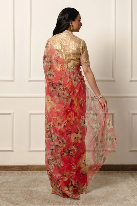 Atelier Shikaarbagh Botanical Print Saree With Unstitched Blouse Piece 