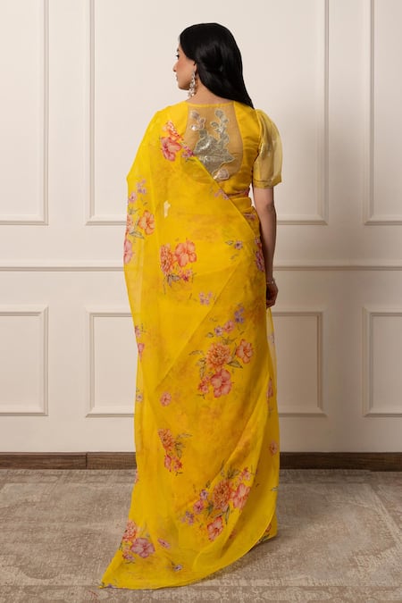 Atelier Shikaarbagh Bloom Print Saree With Unstitched Blouse Piece 