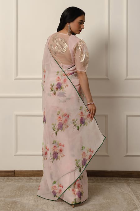 Atelier Shikaarbagh Contrast Hem Saree With Unstitched Blouse Piece 