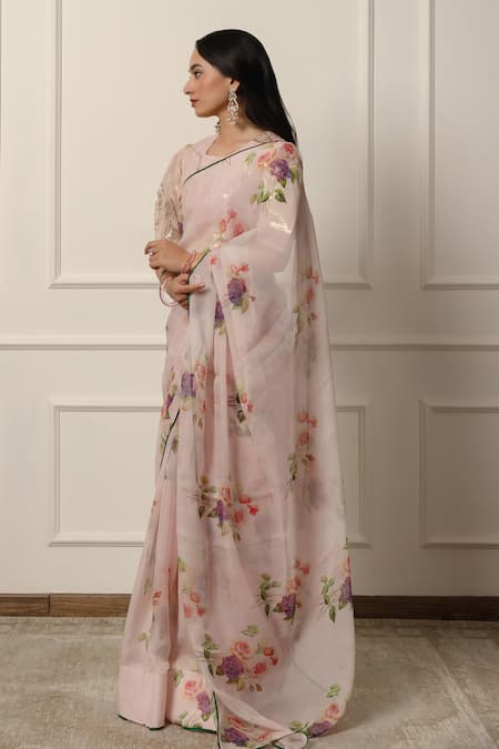 Atelier Shikaarbagh_Pink Lurex, Chiffon Contrast Hem Saree With Unstitched Blouse Piece _at_Aza_Fashions