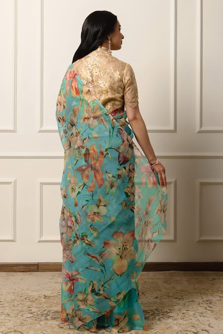 Atelier Shikaarbagh Flora Print Saree With Unstitched Blouse Piece 