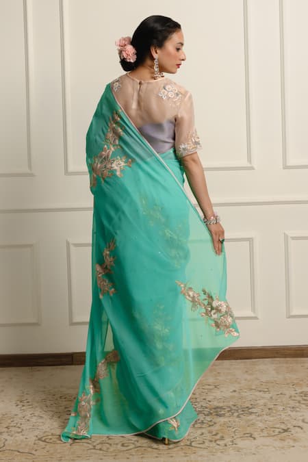 Atelier Shikaarbagh Embroidered Saree With Unstitched Blouse Piece 