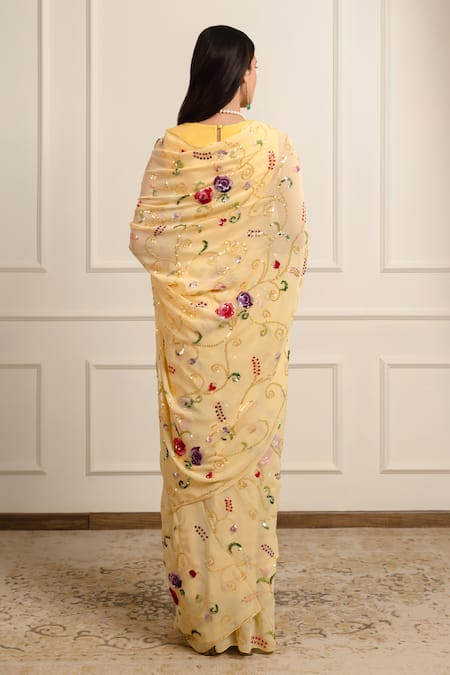 Atelier Shikaarbagh Shell Sequin Embroidered Saree With Unstitched Blouse Piece 