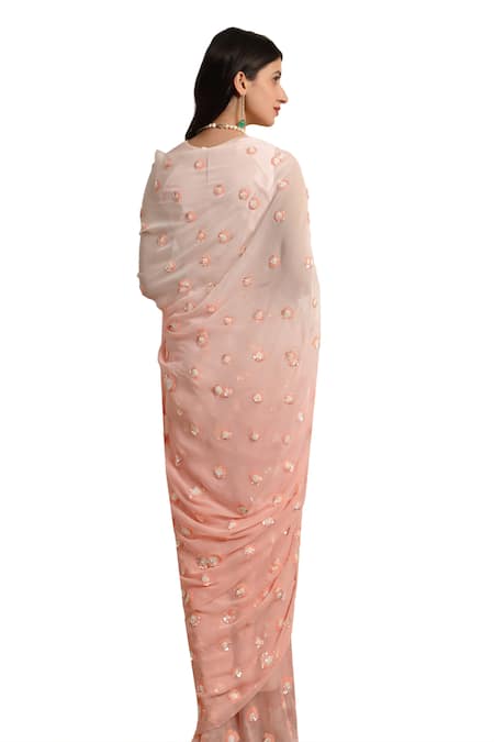Buy Atelier Shikaarbagh Pink Silk Satin Flower Embroidered Ombre Saree With Unstitched Blouse Piece Buy_Atelier Shikaarbagh_Pink Silk Satin Flower Embroidered Ombre Saree With Unstitched Blouse Piece