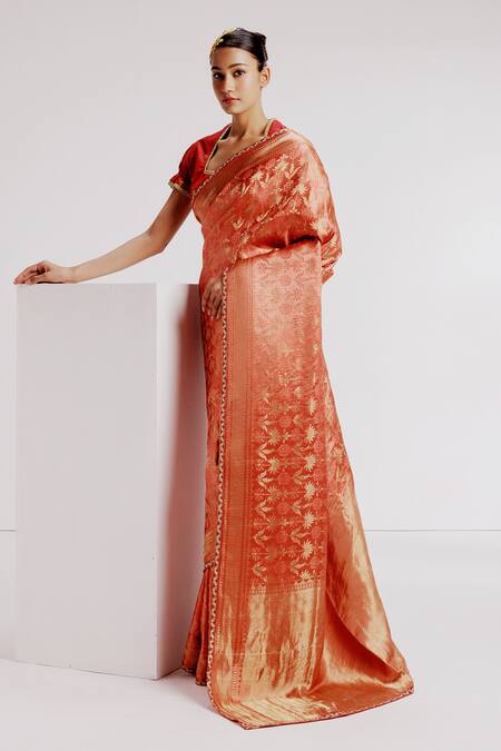 Buy Taisha Multi Color Silk, Satin Embroidery Square Mughal Floral Woven Banarasi Saree Set Online at Aza Fashions Buy_Taisha_Multi Color Silk, Satin Embroidery Square Mughal Floral Woven Banarasi Saree Set _Online_at_Aza_Fashions