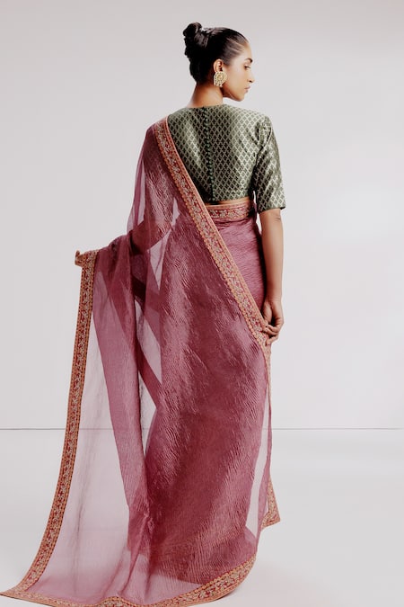 Shop Taisha Multi Color Silk, Satin Sequins Textured Saree Set With Kadhwa Woven Blouse at Aza Fashions Shop_Taisha_Multi Color Silk, Satin Sequins Textured Saree Set With Kadhwa Woven Blouse _at_Aza_Fashions