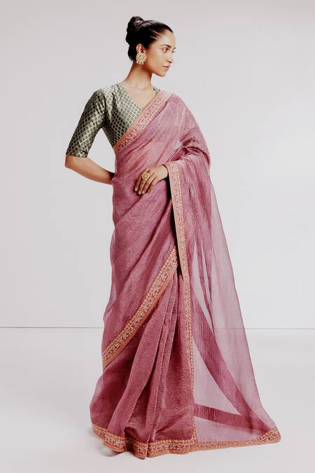 Taisha Multi Color Silk, Satin Sequins Textured Saree Set With Kadhwa Woven Blouse Online at Aza Fashions Taisha_Multi Color Silk, Satin Sequins Textured Saree Set With Kadhwa Woven Blouse _Online_at_Aza_Fashions