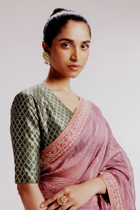 Shop Taisha Multi Color Silk, Satin Sequins Textured Saree Set With Kadhwa Woven Blouse Online at Aza Fashions Shop_Taisha_Multi Color Silk, Satin Sequins Textured Saree Set With Kadhwa Woven Blouse _Online_at_Aza_Fashions