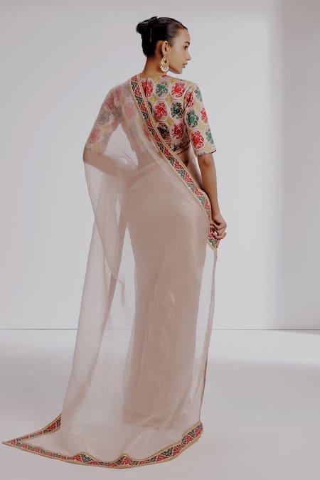 Shop Taisha Multi Color Organza, Silk, Satin Sequins, Striped Woven Saree Set With Blouse at Aza Fashions Shop_Taisha_Multi Color Organza, Silk, Satin Sequins, Striped Woven Saree Set With Blouse _at_Aza_Fashions