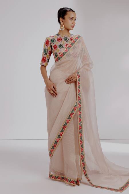Taisha Multi Color Organza, Silk, Satin Sequins, Striped Woven Saree Set With Blouse Online at Aza Fashions Taisha_Multi Color Organza, Silk, Satin Sequins, Striped Woven Saree Set With Blouse _Online_at_Aza_Fashions