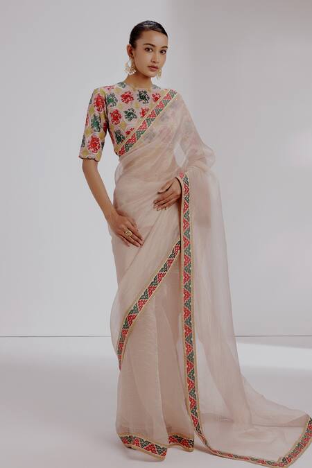 Buy Taisha Multi Color Organza, Silk, Satin Sequins, Striped Woven Saree Set With Blouse Online at Aza Fashions Buy_Taisha_Multi Color Organza, Silk, Satin Sequins, Striped Woven Saree Set With Blouse _Online_at_Aza_Fashions