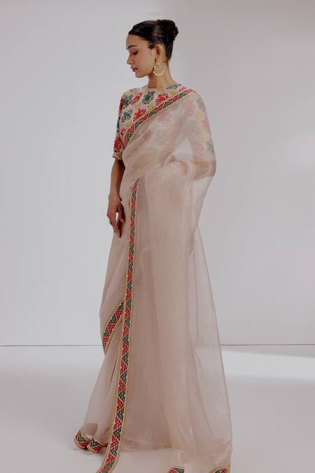 Shop Taisha Multi Color Organza, Silk, Satin Sequins, Striped Woven Saree Set With Blouse Online at Aza Fashions Shop_Taisha_Multi Color Organza, Silk, Satin Sequins, Striped Woven Saree Set With Blouse _Online_at_Aza_Fashions