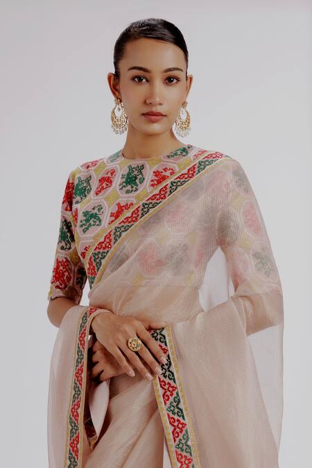 Taisha Multi Color Organza, Silk, Satin Sequins, Striped Woven Saree Set With Blouse at Aza Fashions Taisha_Multi Color Organza, Silk, Satin Sequins, Striped Woven Saree Set With Blouse _at_Aza_Fashions