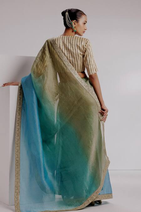 Taisha Ombre Textured Saree Set With Geometric Woven Blouse 