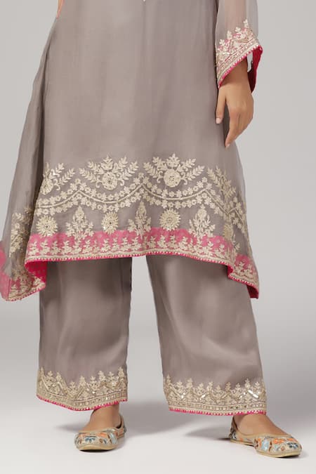 Shop_Anju & Harleen_Purple , , Cotton, Embroidery Aari Kurta And Pant Set _Online_at_Aza_Fashions