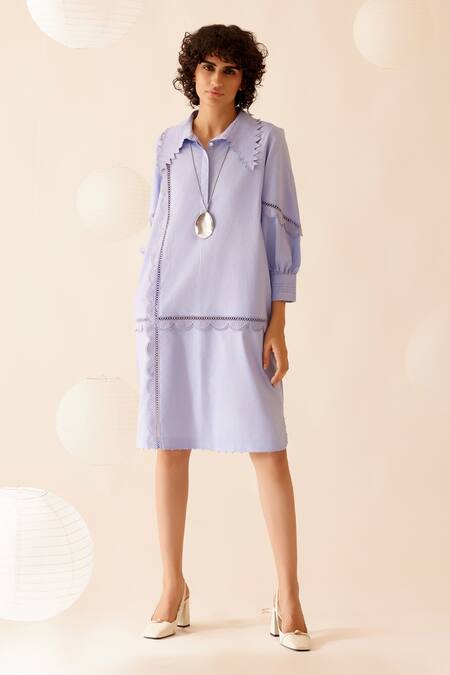 Bunka_Purple Cotton Lace Collared Isa Shirt Dress_Online_at_Aza_Fashions