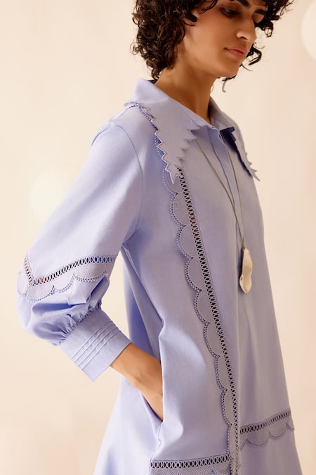 Buy_Bunka_Purple Cotton Lace Collared Isa Shirt Dress_Online_at_Aza_Fashions