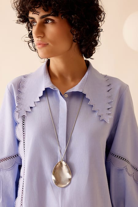 Bunka_Purple Cotton Lace Collared Isa Shirt Dress_at_Aza_Fashions