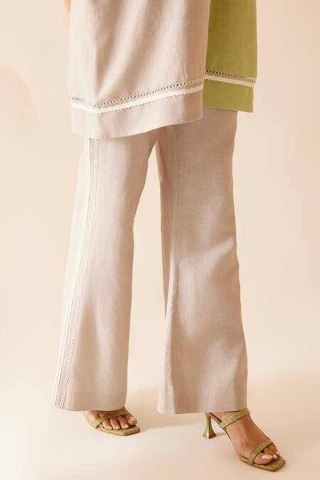 Buy Bunka Beige Cotton Lace Neesa Bell Bottom Pant Online at Aza Fashions Buy_Bunka_Beige Cotton Lace Neesa Bell Bottom Pant _Online_at_Aza_Fashions