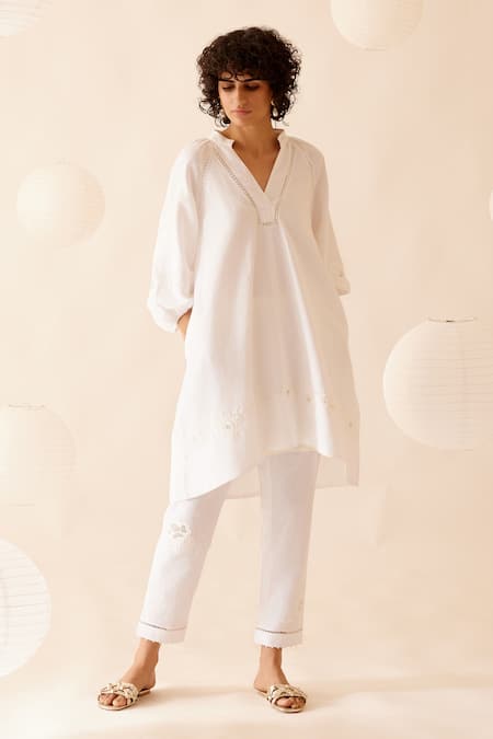 Buy_Bunka_Ivory Cotton Lace Safina Detailed Pant _Online_at_Aza_Fashions