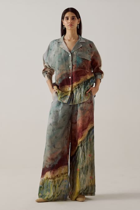 Cord Lounge Valley Print Linen Shirt With Pant 