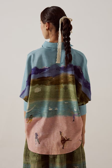 Shop Cord Multi Color Cotton Piping Collared Ruby Skater Print Shirt With Pant at Aza Fashions Shop_Cord_Multi Color Cotton Piping Collared Ruby Skater Print Shirt With Pant_at_Aza_Fashions