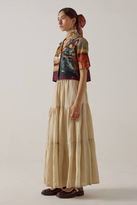 Buy Cord Multi Color Cotton Collared High Tea Print Crop Shirt Online at Aza Fashions Buy_Cord_Multi Color Cotton Collared High Tea Print Crop Shirt_Online_at_Aza_Fashions