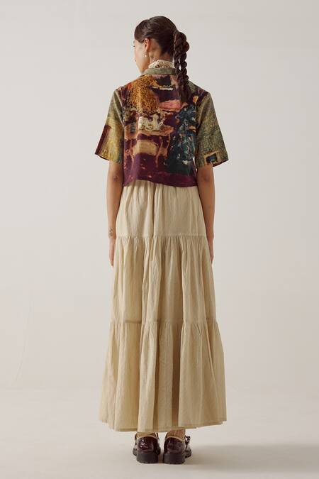 Shop Cord Multi Color Cotton Collared High Tea Print Crop Shirt Online at Aza Fashions Shop_Cord_Multi Color Cotton Collared High Tea Print Crop Shirt_Online_at_Aza_Fashions