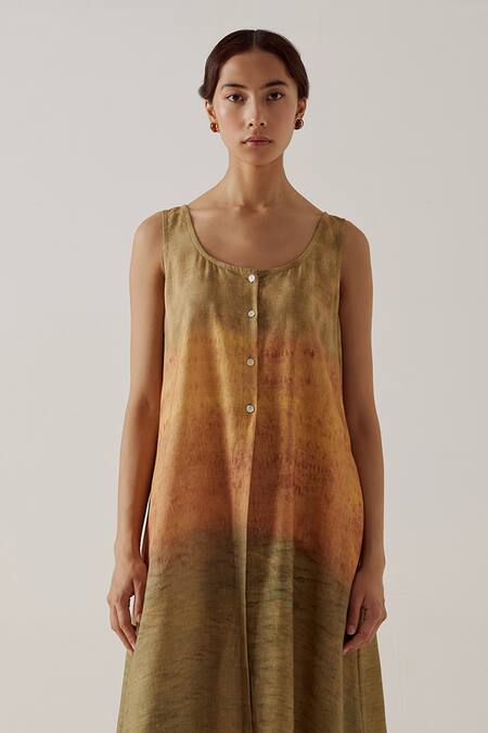 Buy_Cord_Multi Color Linen Round Neck Impression Print Tunic With Pant_Online_at_Aza_Fashions