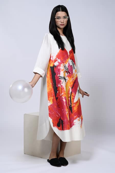 Taika by Poonam Bhagat Chanderi Abstract Pattern Tunic 