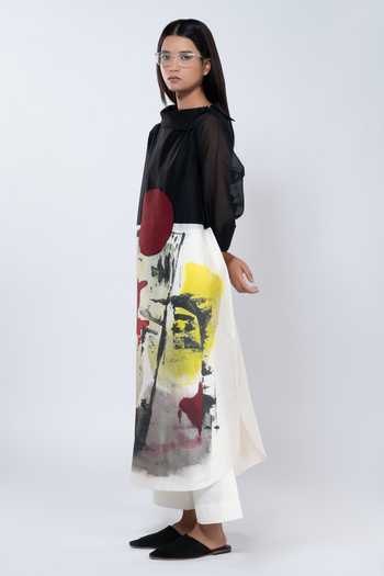 Buy_Taika By Poonam Bhagat_Ivory Chanderi Collared Brushstroke Pattern Tunic With Pant _Online_at_Aza_Fashions