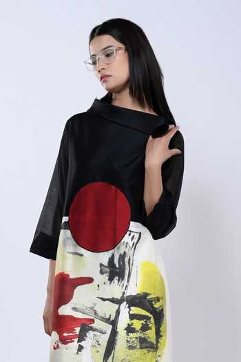 Shop_Taika By Poonam Bhagat_Ivory Chanderi Collared Brushstroke Pattern Tunic With Pant _Online_at_Aza_Fashions