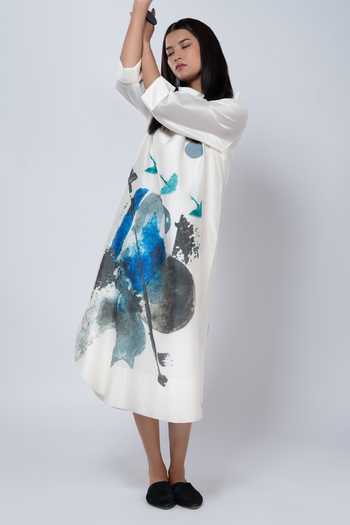 Shop_Taika By Poonam Bhagat_Ivory Chanderi Bandeau Neck Watercolour Abstract Pattern Tunic _Online_at_Aza_Fashions