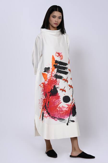 Buy Taika By Poonam Bhagat Ivory Chanderi Abstract Band Collar Watercolour Pattern Tunic Online at Aza Fashions Buy_Taika By Poonam Bhagat_Ivory Chanderi Abstract Band Collar Watercolour Pattern Tunic _Online_at_Aza_Fashions