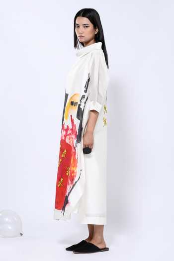 Buy_Taika By Poonam Bhagat_Ivory Chanderi Bandeau Neck Placed Abstract Pattern Tunic _Online_at_Aza_Fashions
