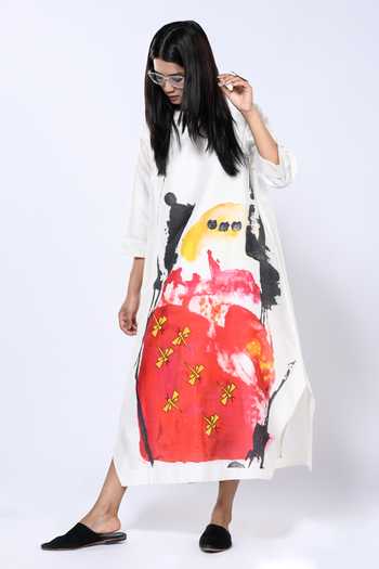 Shop_Taika By Poonam Bhagat_Ivory Chanderi Bandeau Neck Placed Abstract Pattern Tunic _Online_at_Aza_Fashions
