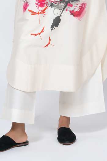Shop_Taika By Poonam Bhagat_Ivory Chanderi Mandarin Collar Brushstroke Pattern Tunic With Pant _Online_at_Aza_Fashions