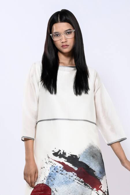 Taika By Poonam Bhagat Ivory Chanderi Watercolour Round Pattern Tunic With Pant Online at Aza Fashions Taika By Poonam Bhagat_Ivory Chanderi Watercolour Round Pattern Tunic With Pant _Online_at_Aza_Fashions